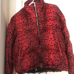 Zara Red snakeskin cropped puffer
